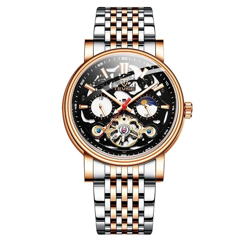 Men's mechanical tourbillon watch with luminous hands and waterproof design in multiple colour options
