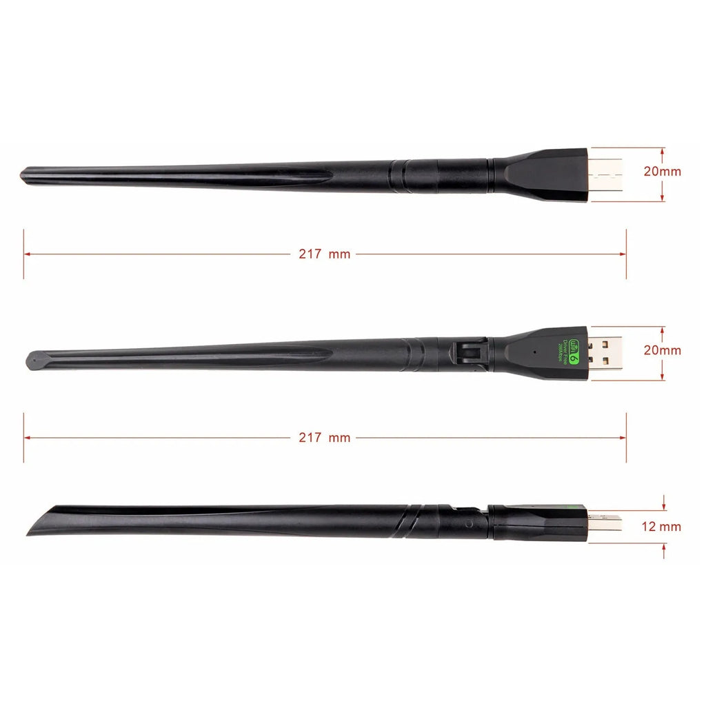 Black USB WiFi 6 wireless network card for desktop and laptop computers