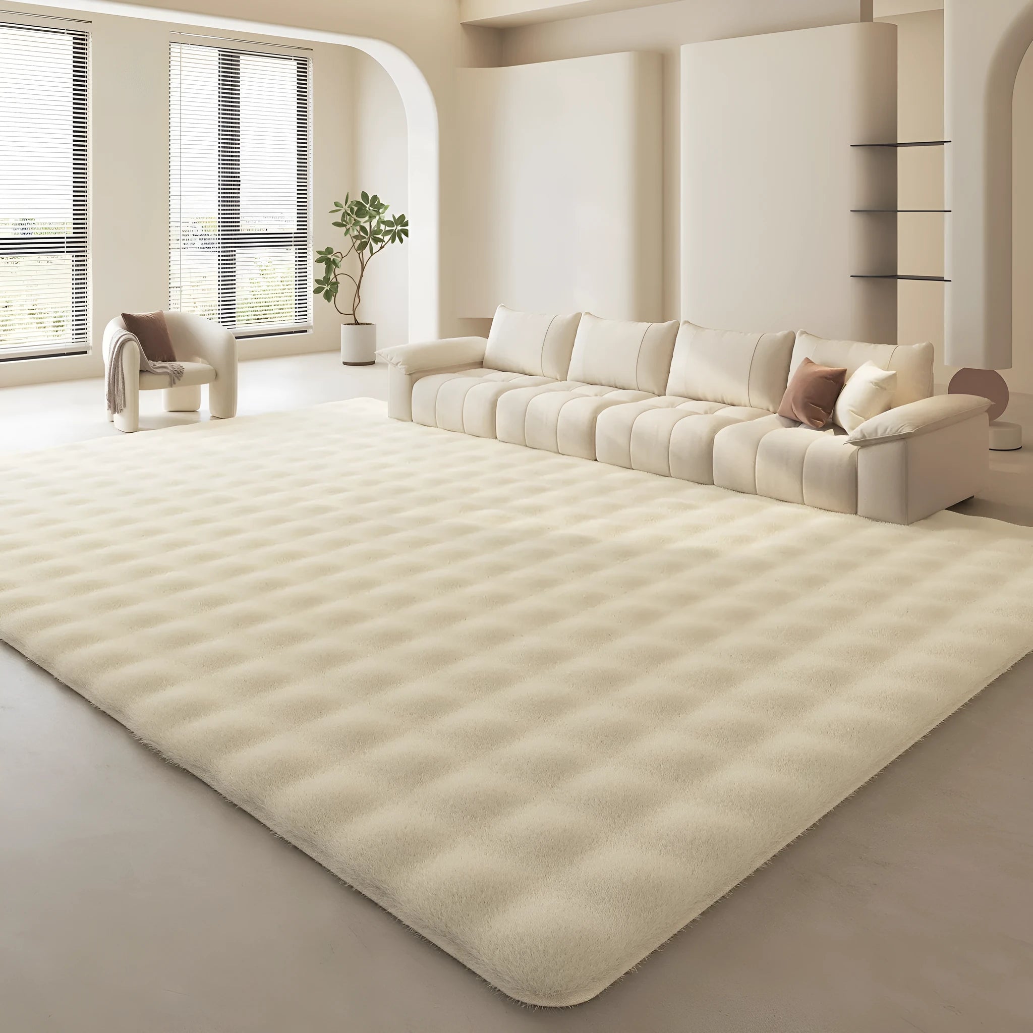 French cream style solid colour carpet in imitation rabbit plush, living room floor mat