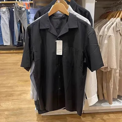 Men's modal cotton blend open collar casual shirt in Japanese Korean style with regular sleeves