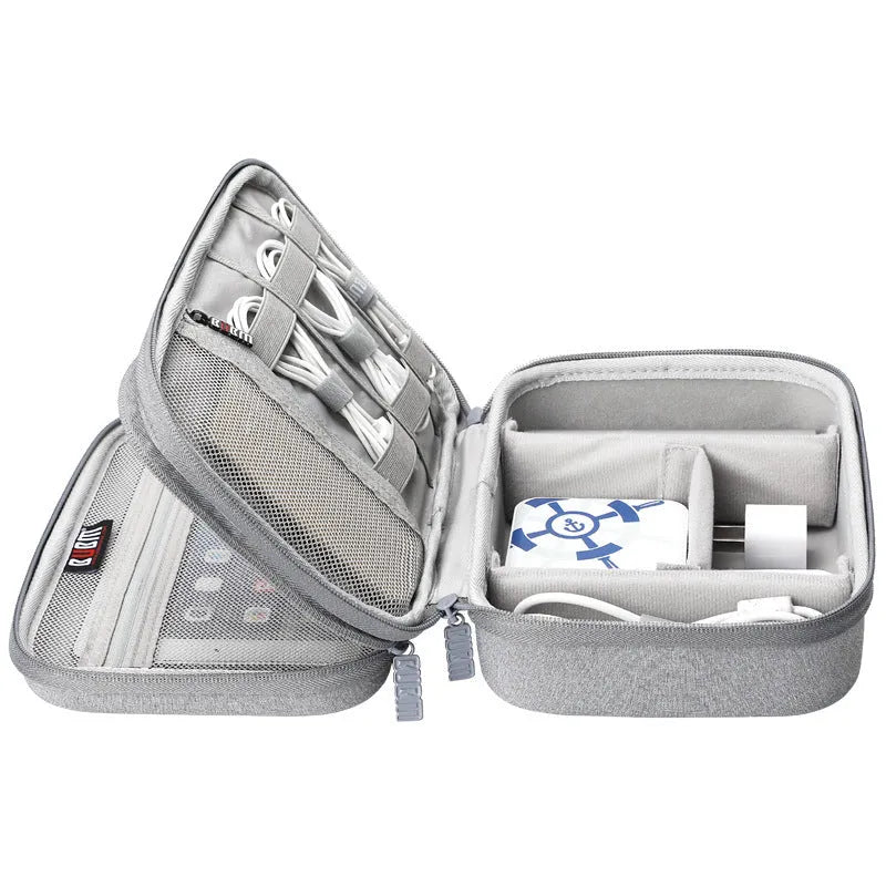 Black EVA digital storage bag for headphones with organised compartments