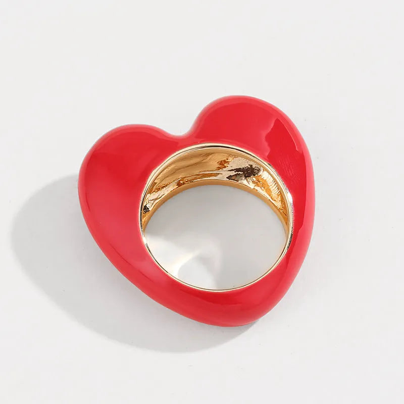 Original design three-dimensional enamel heart ring in zinc alloy with colour options