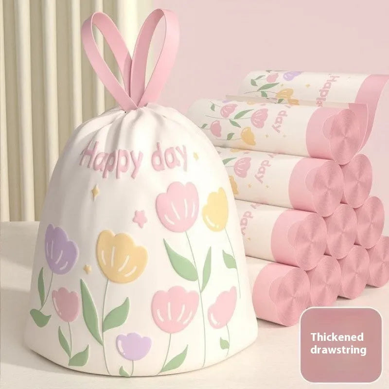 Pink degradable argy wormwood mosquito repellent garbage bags with drawstring, 44cm by 48cm