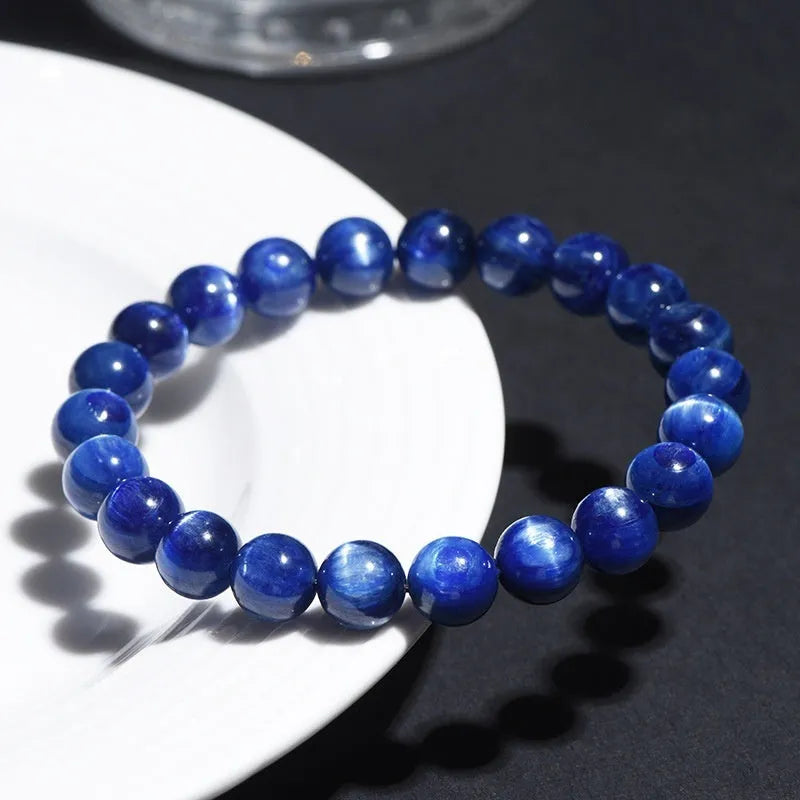 Blue crystal bracelet with geometric beads and ruyi elements in polished grade 7A crystal