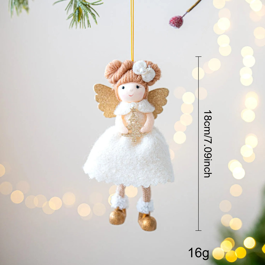 Pink and white cloth angel wings plush pendant Christmas tree ornament