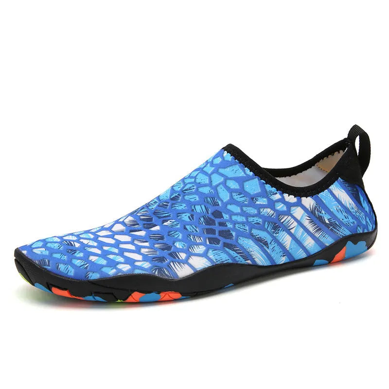 Beach wading shoes in multiple colours with Lycra upper and EVA midsole for swimming.
