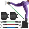 TPE yoga resistance band set with three different pound ratings and foot loops for adult fitness
