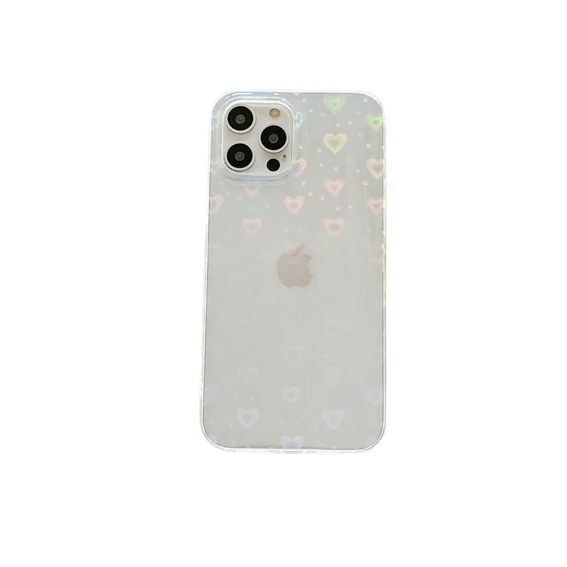 Transparent silicone iPhone case with laser love pattern on multiple iPhone models