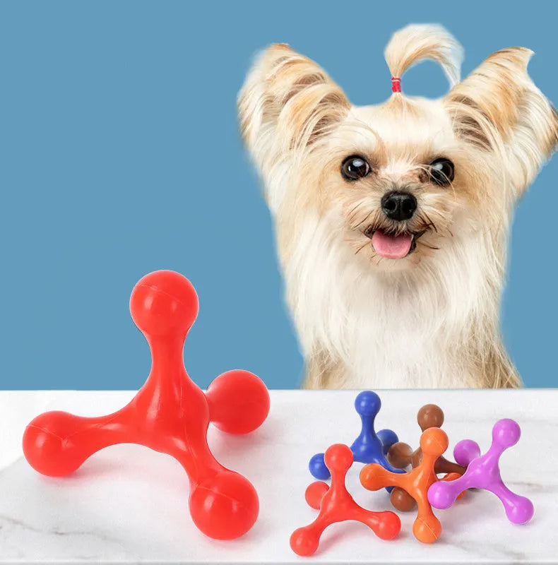Silicone puppy chew toy in bone shape with three legs, 9.5cm length, for small medium dogs