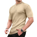 Men's round neck stretch casual trend polyester t-shirt in army green on a white background