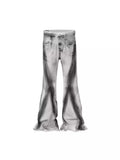 American street retro style heavy rough selvedge jeans with a black ribbon gradient wash on a mid-waist fit.