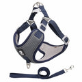 Adjustable breathable mesh dog harness with reflective piping in black, red, grey, or light purple