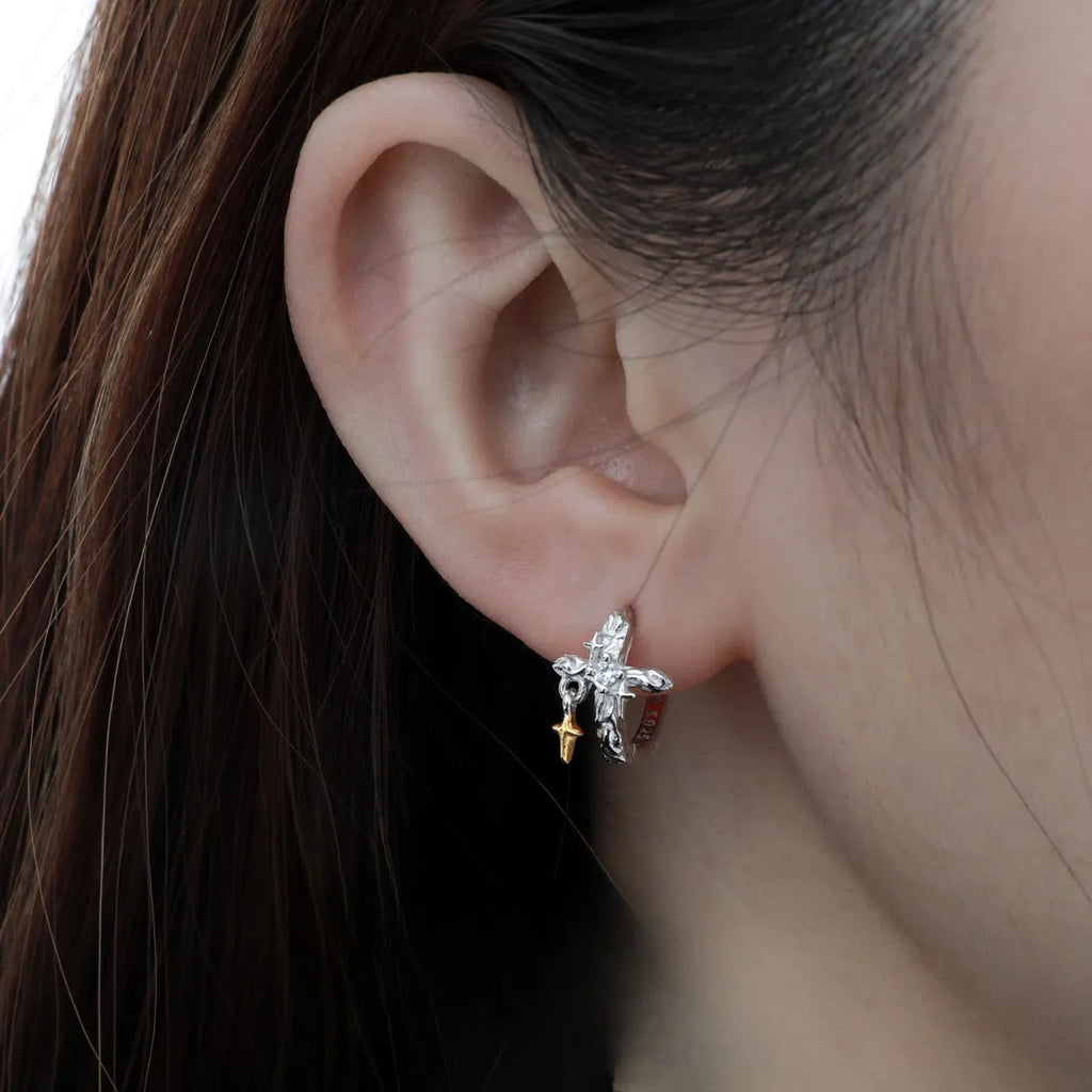 Geometric cross earrings in 925 silver with white gold colour finish