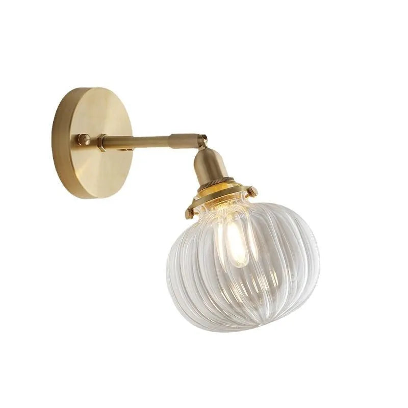 Pumpkin-shaped glass wall lamp in blue without stripes finish