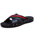 Men's cowhide leather beach sandals in white, shown from the side on a plain background.