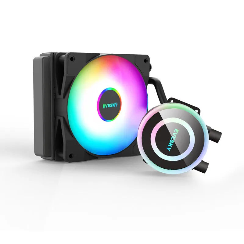 Aluminium CPU liquid cooling radiator with fan, shown in 120mm, 240mm, and 360mm size options.