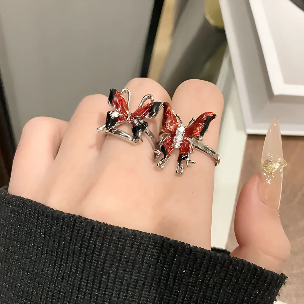 Copper butterfly women's ring with Chinese style design and open loop construction