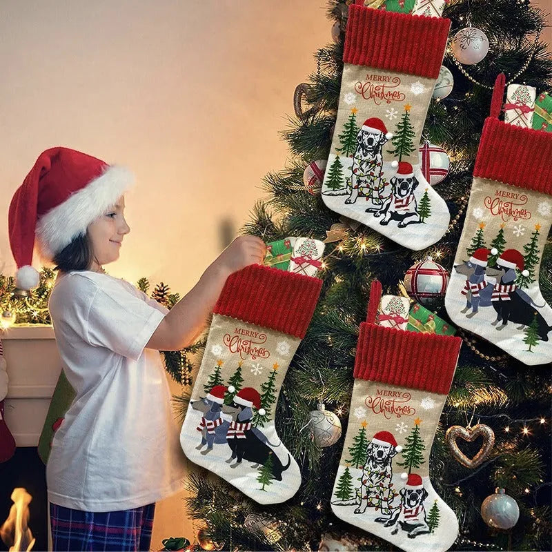 Cloth Christmas stocking gift bag measuring 46 by 28 centimetres