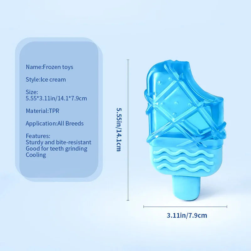 Three silicone dog cooling toys: pacifier, popsicle and ring shapes for summer heat relief
