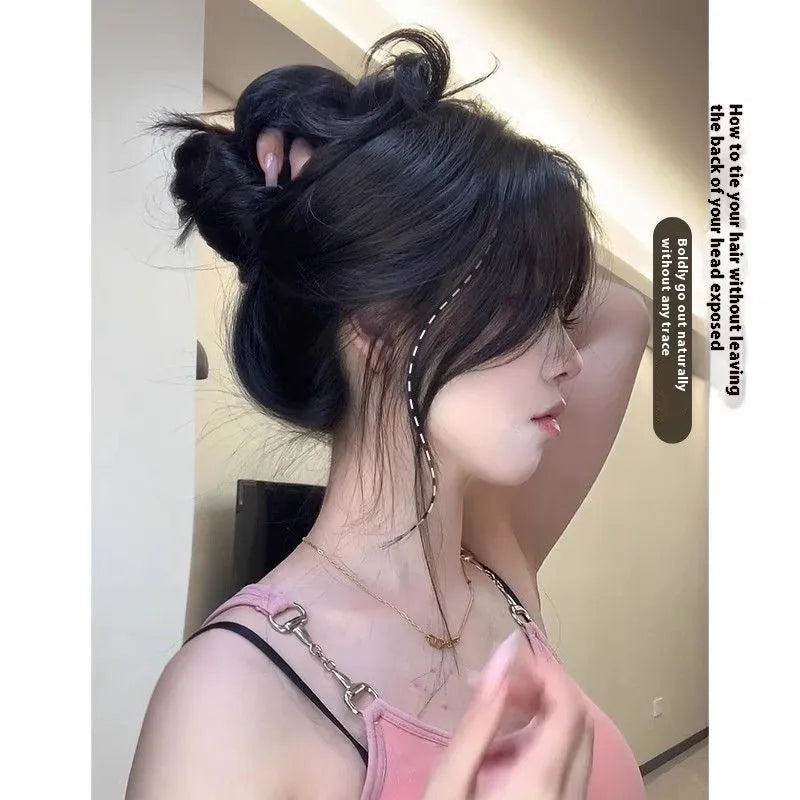 Ladies black 65cm big wave high temperature fiber wig set for crown volume increase