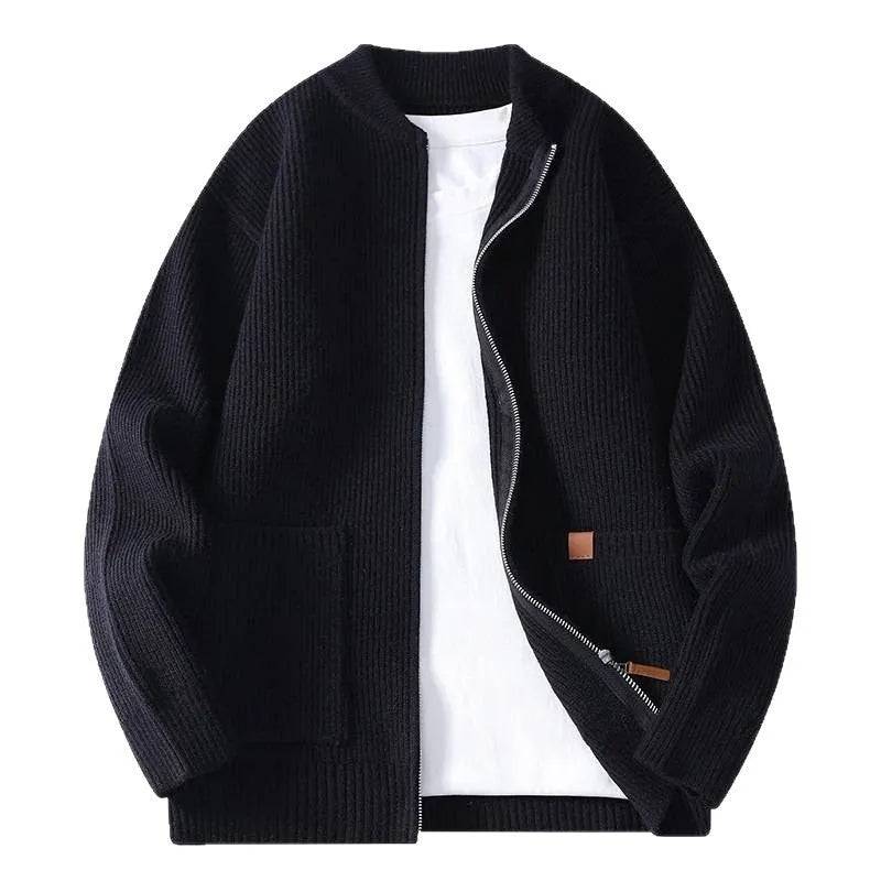 Men's striped cardigan jacket in a chemical fibre blend, shown in beige, with a straight fit.