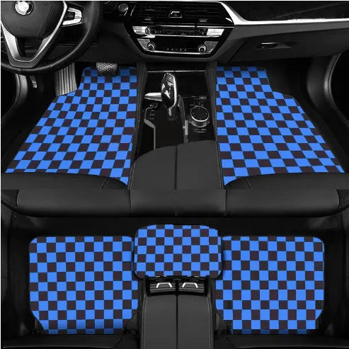 Car universal foot pad checkerboard five-piece suede set in black and red colour option