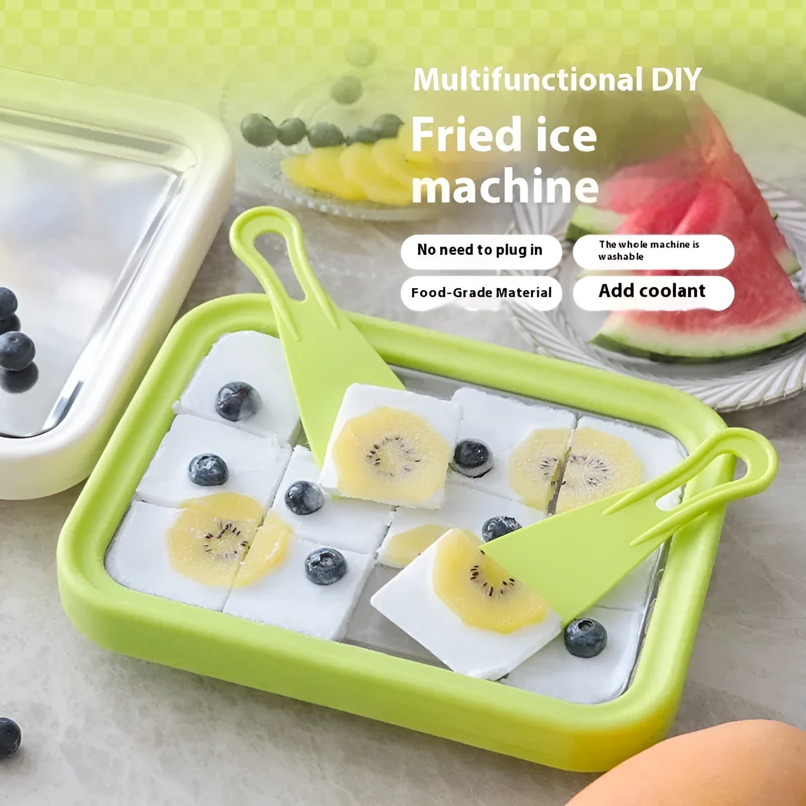 Handmade DIY fried yogurt machine in green, pink, white, or rose red colours measuring 22.5 by 17.5 cm