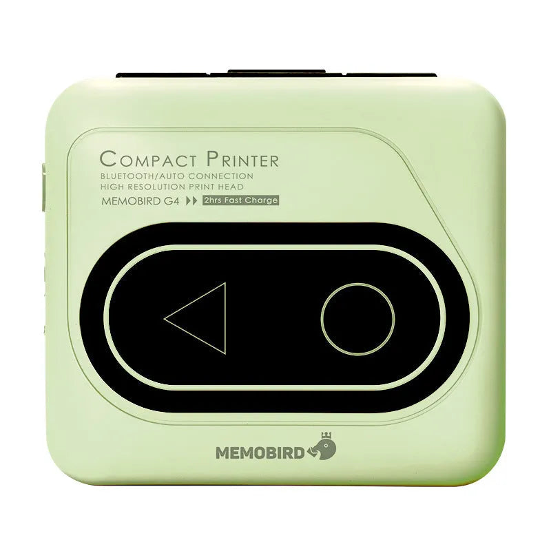 Compact Avocado Green Bluetooth mini thermal printer on a desk next to a mobile phone.