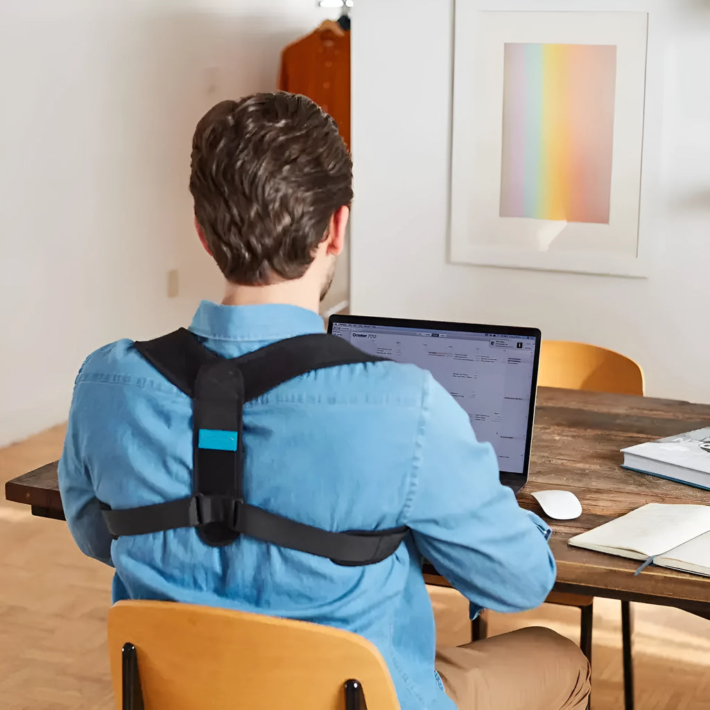 Black adjustable breathable posture correction strap for back and shoulder support