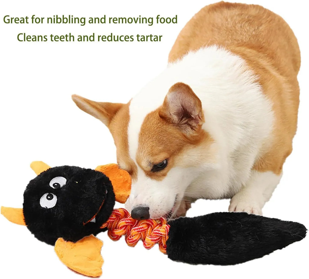 Large green plush dog toy with cartoon shape, shown next to a red version, on a white background.