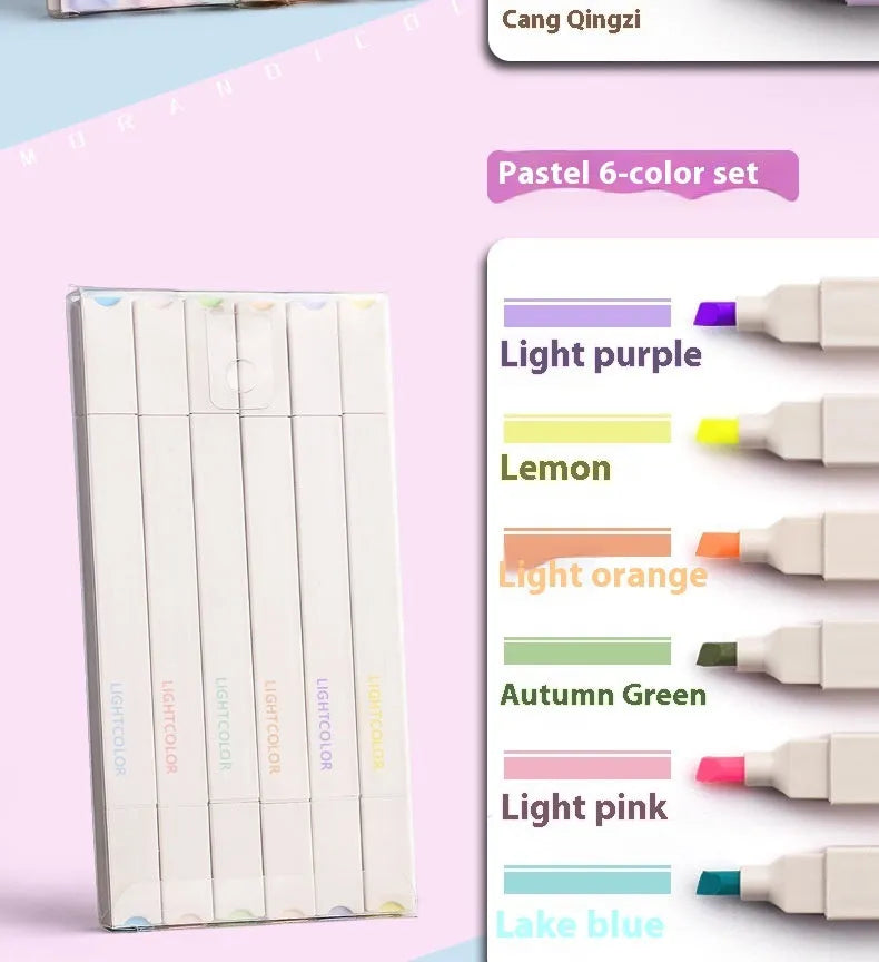Set of double-tipped fluorescent marker pens showing chisel and bullet nibs, in mixed bright and pastel colours.