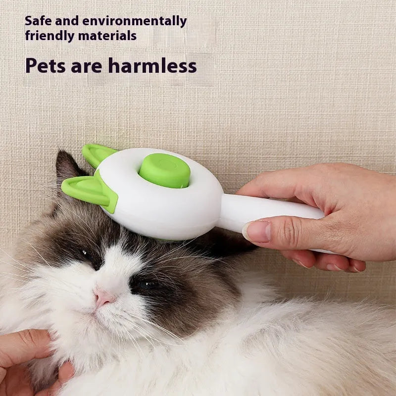 Self-cleaning pet grooming brush with stainless steel comb teeth in greenish white and orange white colour options