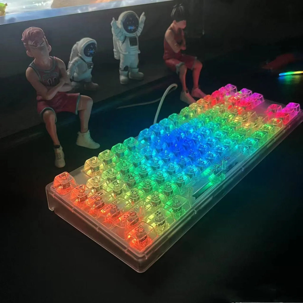 Universal transparent plastic 132-key mechanical keyboard key cap set laid out.
