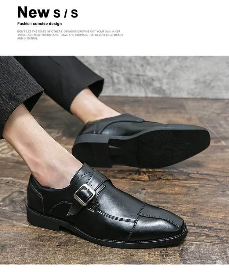 Men's brown-blue retro buckle casual shoes with a tall crown upper.
