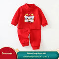 Girls cotton Tang suit dress in 036 Star Stone print with long sleeves and pants for one-year-old celebration