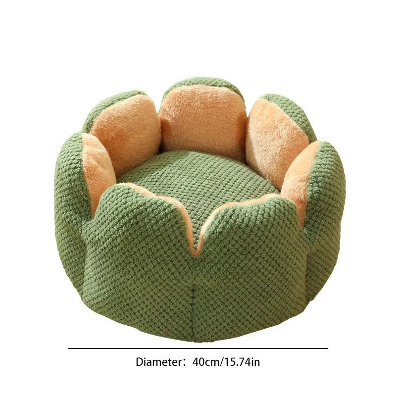 Green cactus-shaped enclosed pet kennel with soft plush interior, shown on a hardwood floor.
