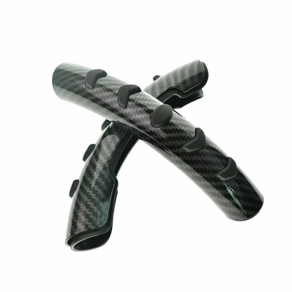 Carbon fibre black steering wheel anti-slip sleeve showing textured surface and 38cm diameter measurement