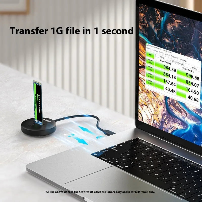 Black external hard disk enclosure with Type-C port for NVME solid-state drives