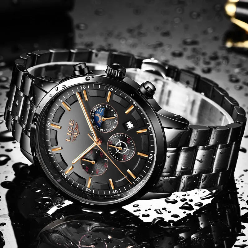 Men's waterproof quartz sports business watch in multiple colour options with 12mm thickness