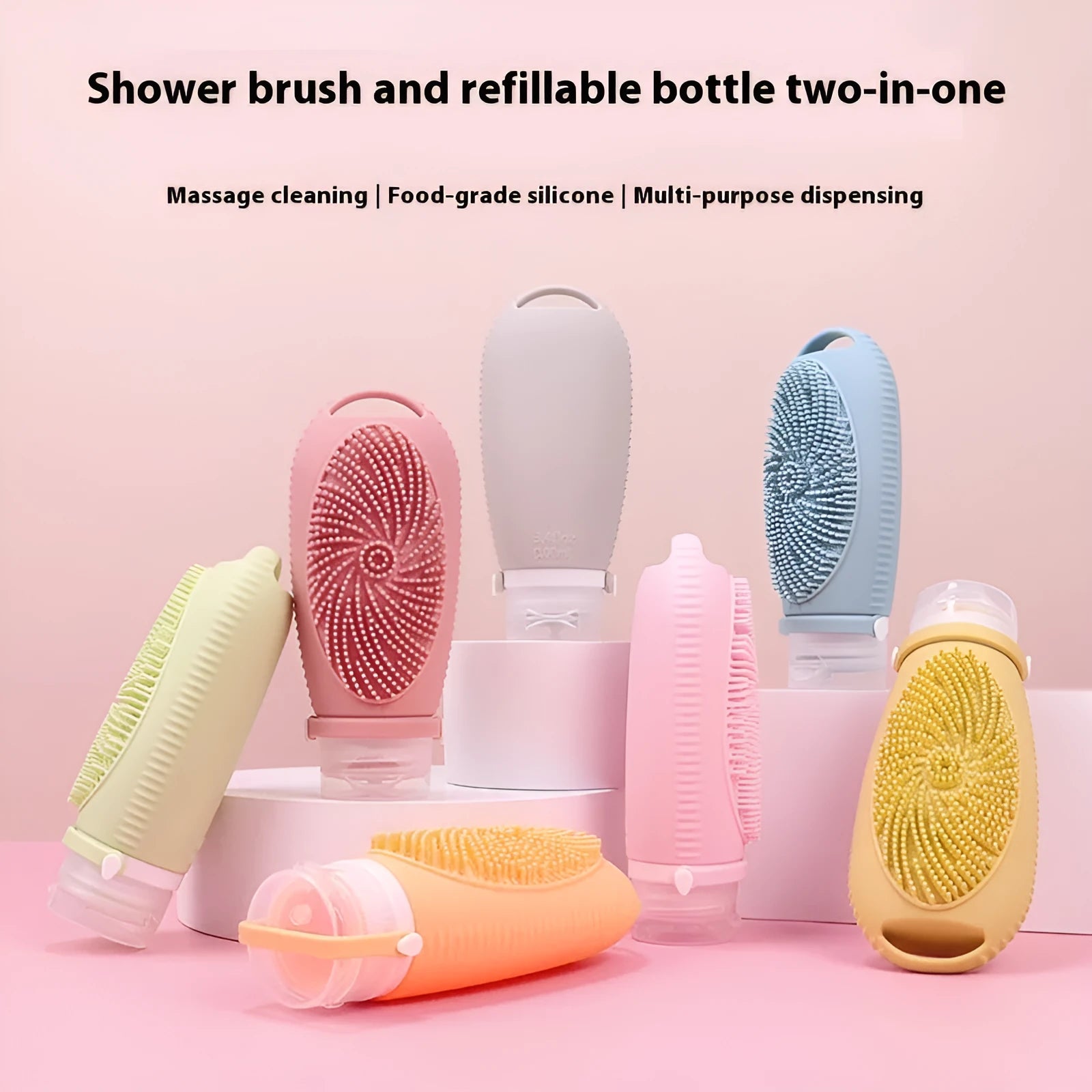 Silicone bath brush storage bottle with 100ml capacity in eight colour options