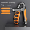 Electronic counter spring grip in orange, red, or grey colour with adjustable resistance mechanism