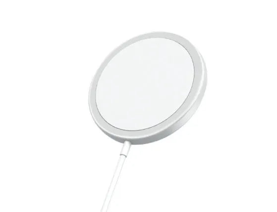 Silver metal Magsafe compatible magnetic wireless charger for iPhone with USB cable