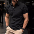 Men's slim fit short sleeve button shirt in a solid colour, showing front button placket and collar.