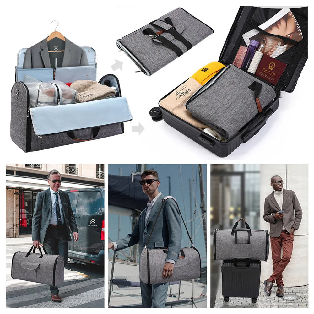 Folding duffel luggage bag in dark blue with 36-55 litre capacity for travel and gym use