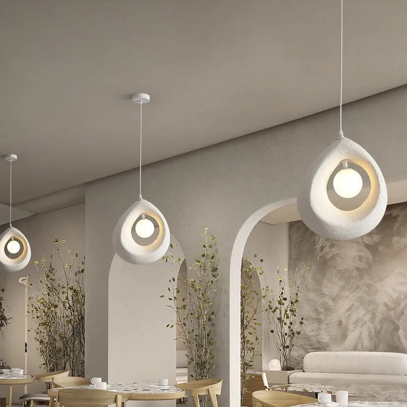 Retro industrial pendant light with milky white glass shade 32cm diameter