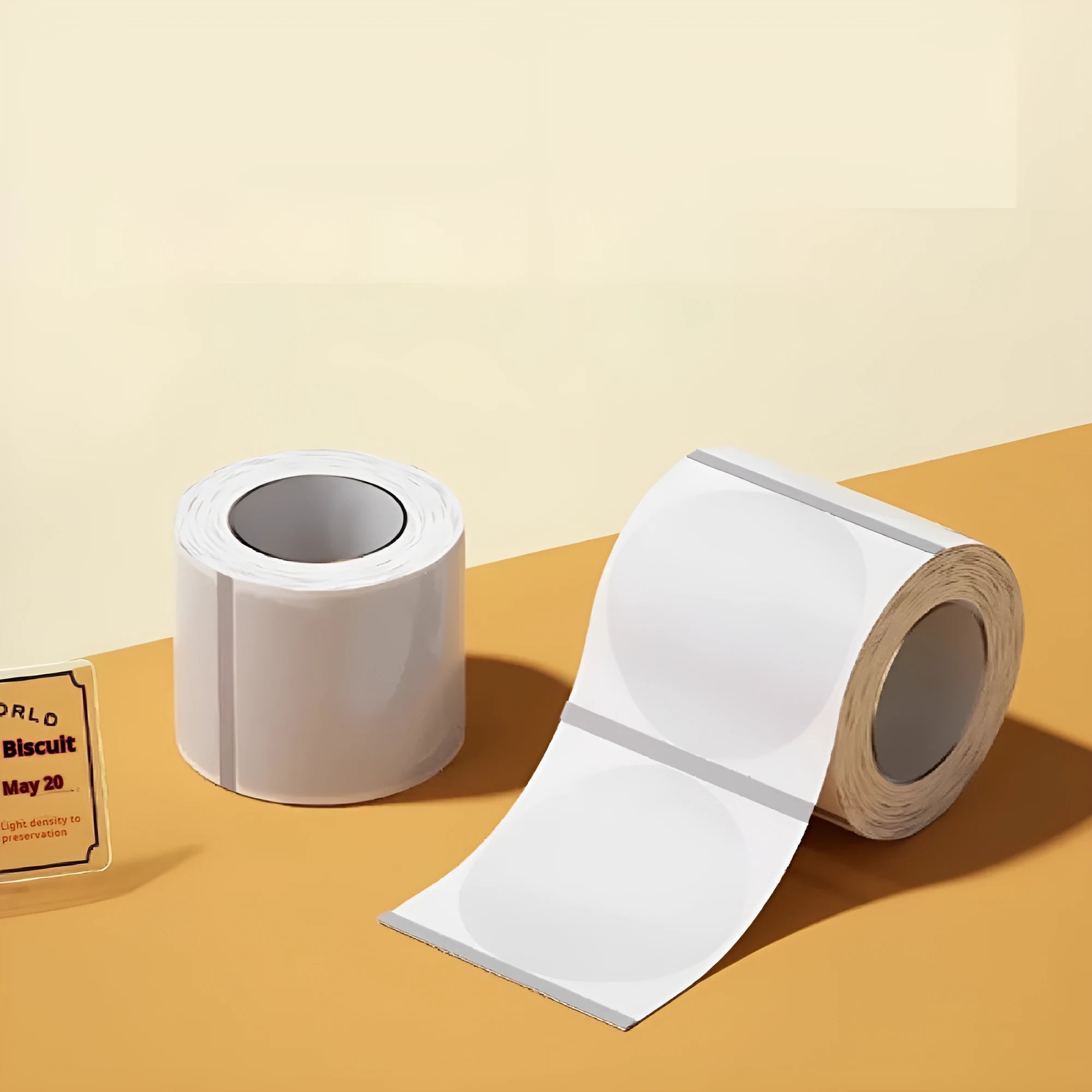 Transparent waterproof adhesive label pack showing multiple size options on thermal synthetic paper