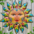 Iron sun face metal wall hanging decorative artwork for garden or indoor walls.