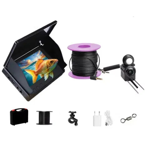 Underwater fishing camera system with 4.3-inch screen, wide angle lens, and LED night vision lights for boat and ice fishing