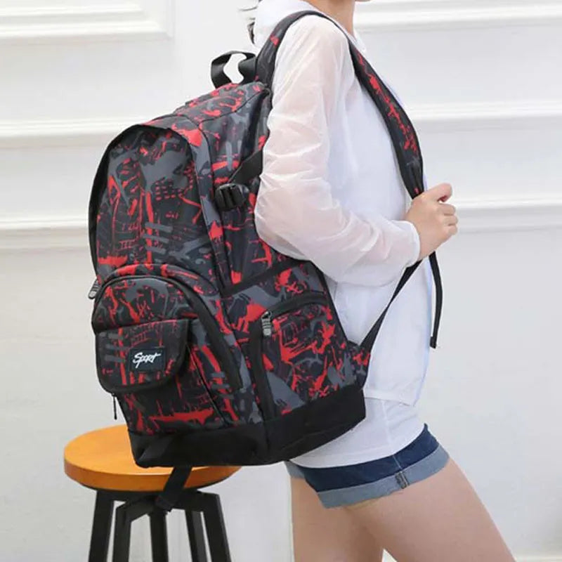 Blue classic nylon large-capacity backpack on a neutral background