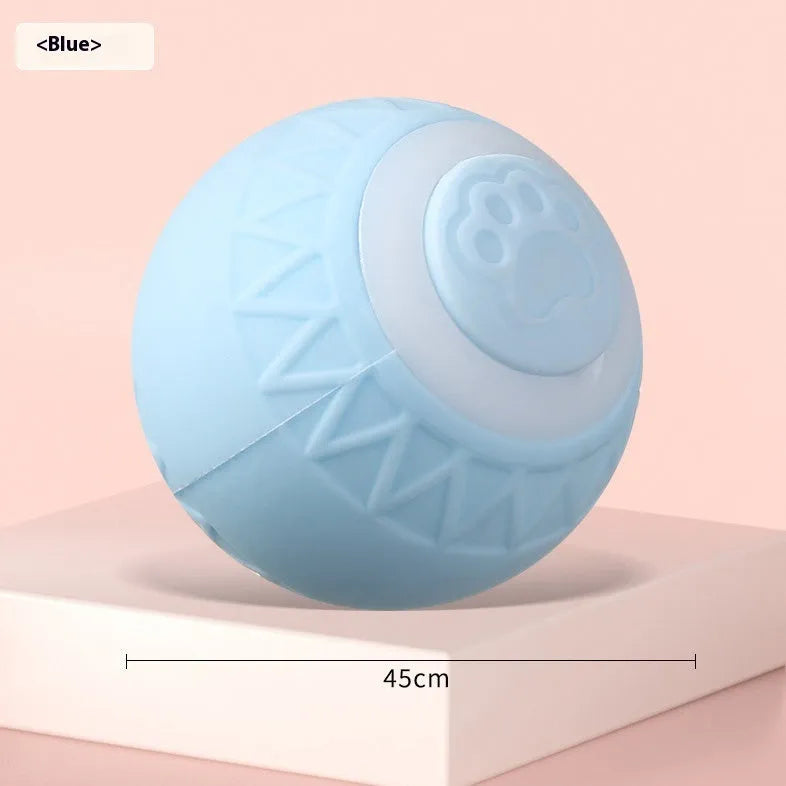 Blue automatic rechargeable self-moving cat toy ball on floor
